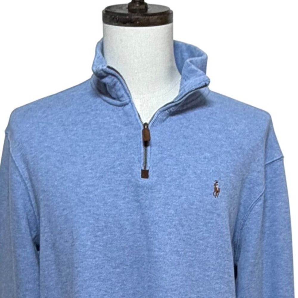 Polo Ralph Lauren Sweater Mens XL Blue 1/4 Zip Pullover Long Sleeve Flesh Pony